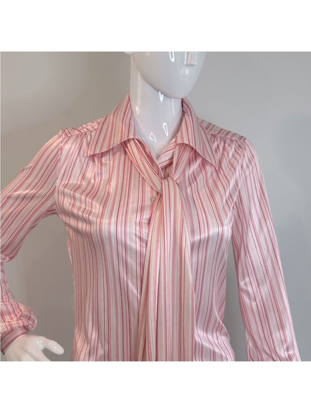 Vintage 70s Candy Cane Striped Tie Blouse Size Small - Picture 8 of 15